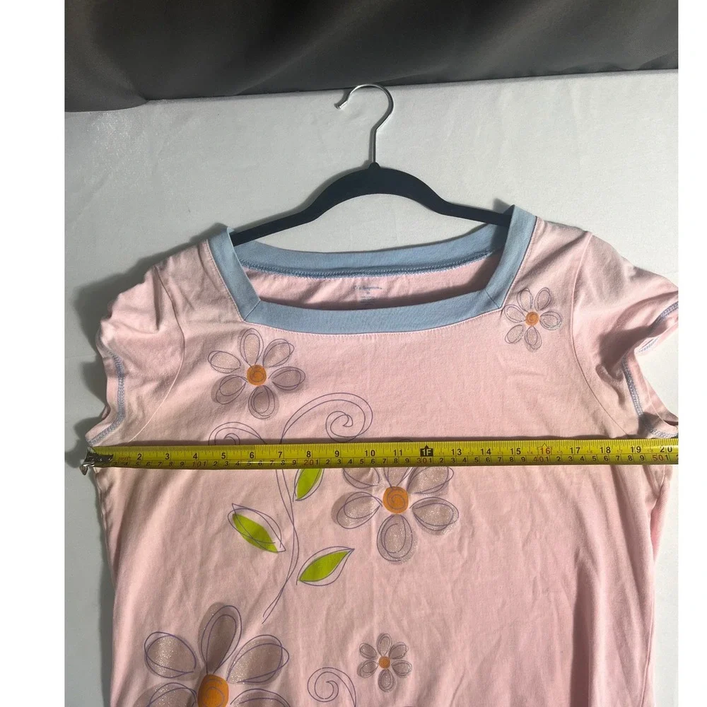 Disney Store Eeyore Nightgown Womens Medium Pink Blue Floral Cotton Sleep Shirt - Picture 4 of 6